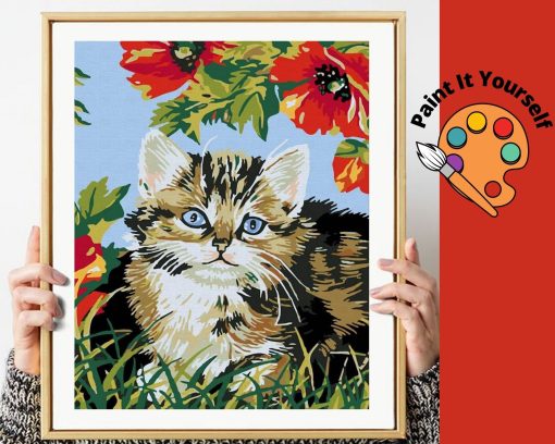 PRETTY KITTEN IN THE GARDEN  - DIY Adult Paint By Number Kit