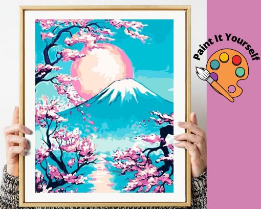 MT FUJI JAPAN & CHERRY BLOSSOMS - DIY Adult Paint By Number Kit